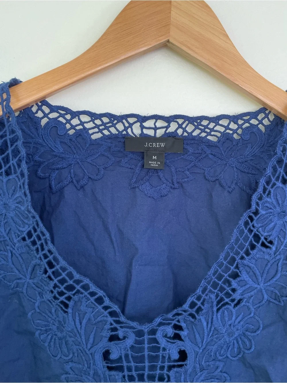 J Crew V-neck Top with Eyelet Trim in Dark Blue M Medium BL038 Lace Peasant Top